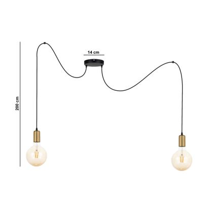 Candeeiro suspenso MIROS 2xE27/60W/230V aranha preto/dourado