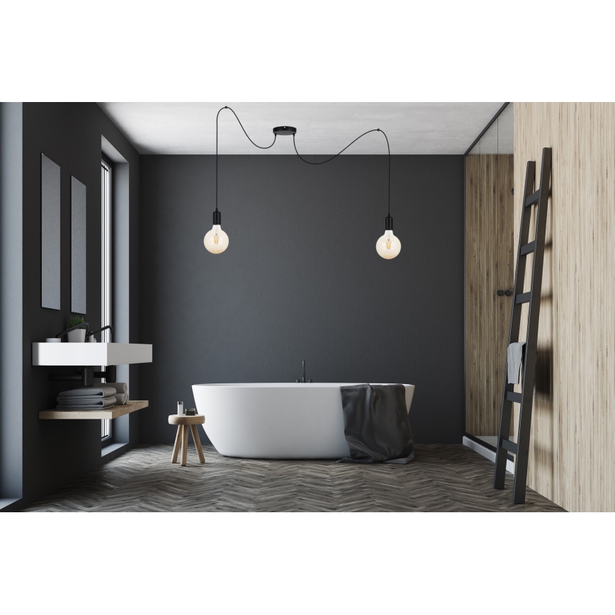 Candeeiro suspenso MIROS 2xE27/60W/230V aranha preto