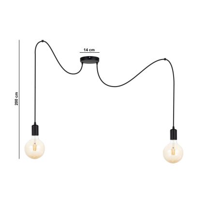 Candeeiro suspenso MIROS 2xE27/60W/230V aranha preto
