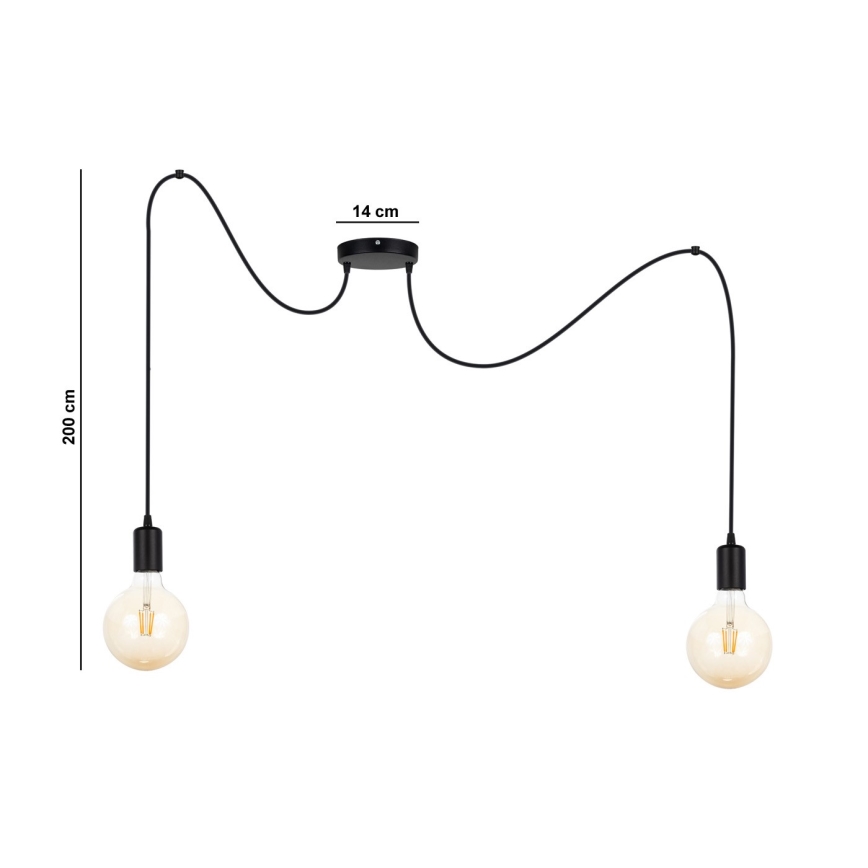 Candeeiro suspenso MIROS 2xE27/60W/230V aranha preto