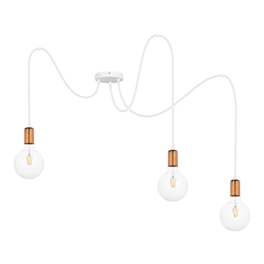 Candeeiro suspenso MIROS 3xE27/60W/230V aranha branco/cobre