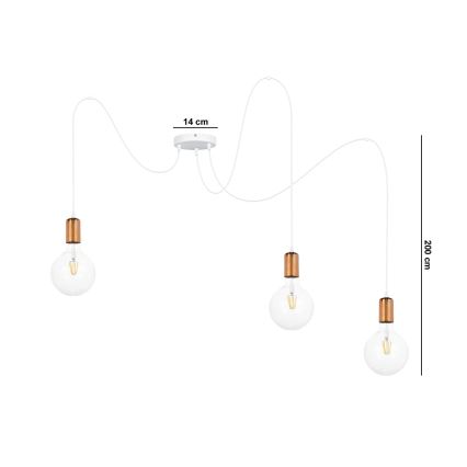 Candeeiro suspenso MIROS 3xE27/60W/230V aranha branco/cobre