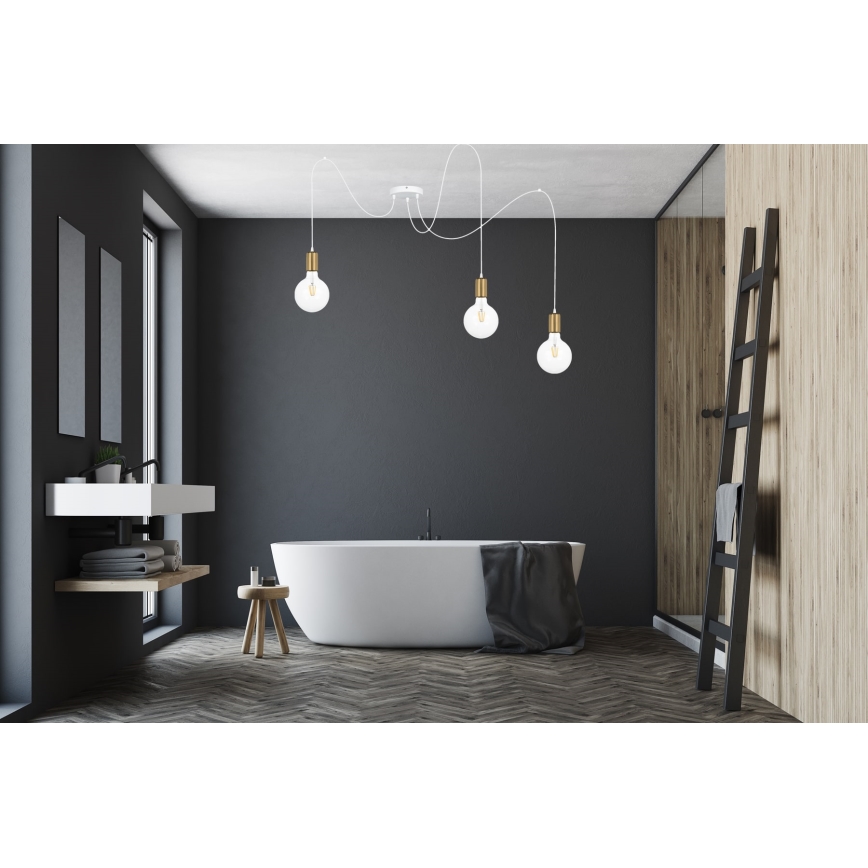 Candeeiro suspenso MIROS 3xE27/60W/230V aranha branco/dourado