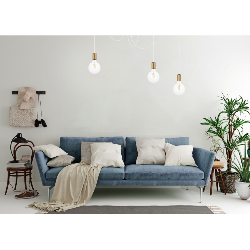 Candeeiro suspenso MIROS 3xE27/60W/230V aranha branco/dourado