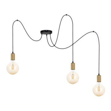 Candeeiro suspenso MIROS 3xE27/60W/230V aranha preto/dourado