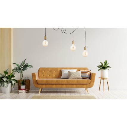 Candeeiro suspenso MIROS 3xE27/60W/230V aranha preto/dourado