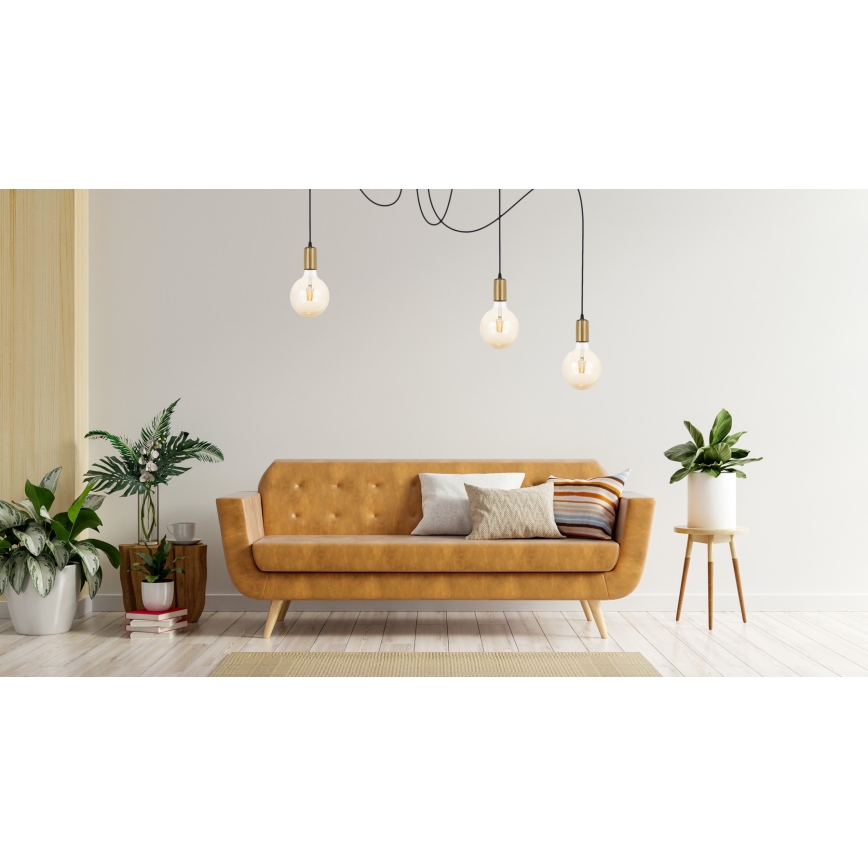 Candeeiro suspenso MIROS 3xE27/60W/230V aranha preto/dourado