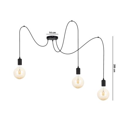 Candeeiro suspenso MIROS 3xE27/60W/230V aranha preto