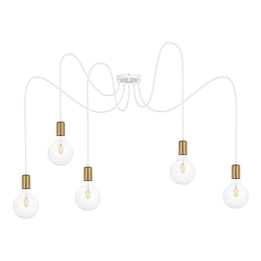 Candeeiro suspenso MIROS 5xE27/60W/230V aranha branco/dourado