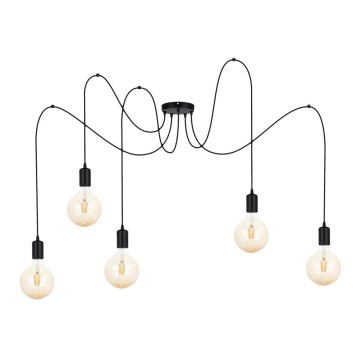 Candeeiro suspenso MIROS 5xE27/60W/230V aranha preto