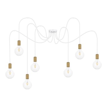 Candeeiro suspenso MIROS 7xE27/60W/230V aranha branco/dourado