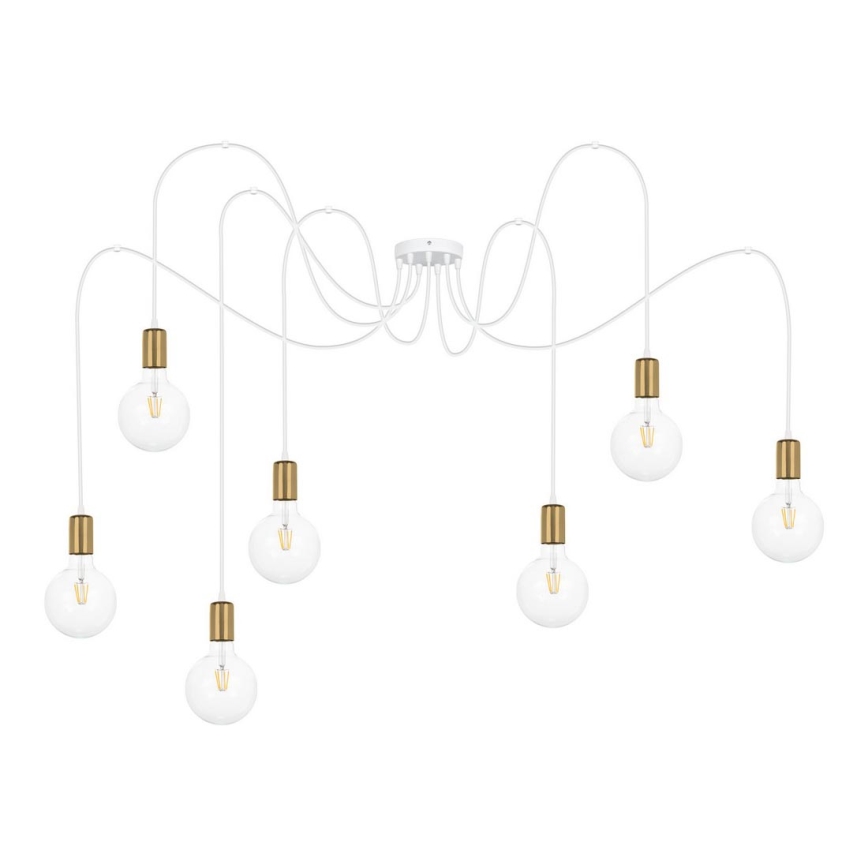 Candeeiro suspenso MIROS 7xE27/60W/230V aranha branco/dourado