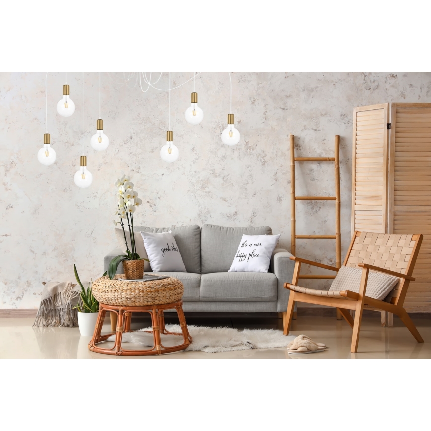 Candeeiro suspenso MIROS 7xE27/60W/230V aranha branco/dourado