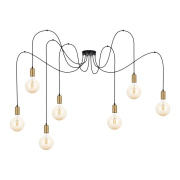 Candeeiro suspenso MIROS 7xE27/60W/230V aranha preto/dourado