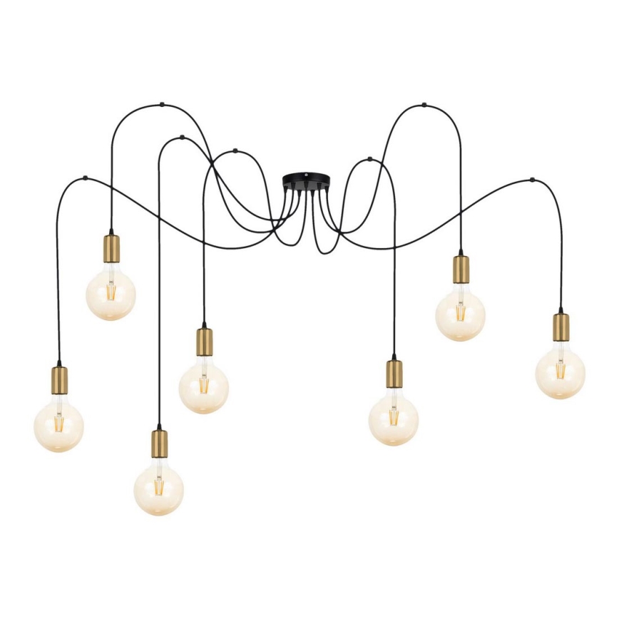 Candeeiro suspenso MIROS 7xE27/60W/230V aranha preto/dourado