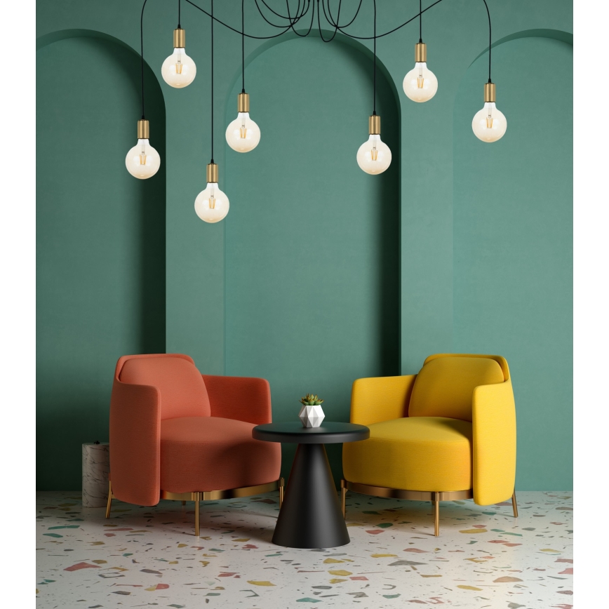 Candeeiro suspenso MIROS 7xE27/60W/230V aranha preto/dourado