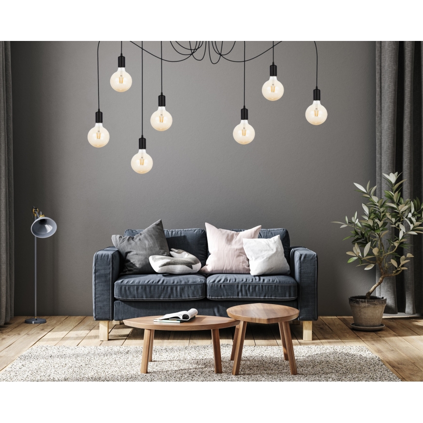 Candeeiro suspenso MIROS 7xE27/60W/230V aranha preto