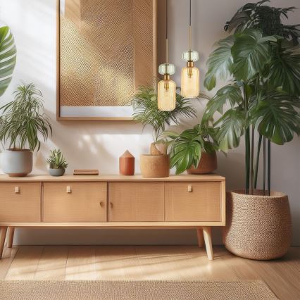 Candeeiro suspenso MOLLY 1xE14/40W/230V diâmetro 12 cm dourado/laranja/verde