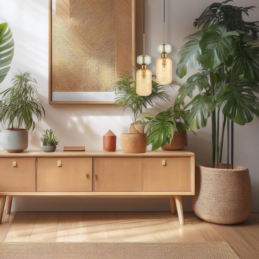 Candeeiro suspenso MOLLY 1xE14/40W/230V diâmetro 12 cm dourado/laranja/verde