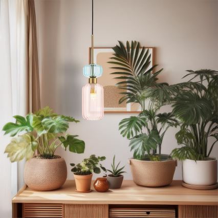 Candeeiro suspenso MOLLY 1xE14/40W/230V diâmetro 12 cm dourado/rosa/azul