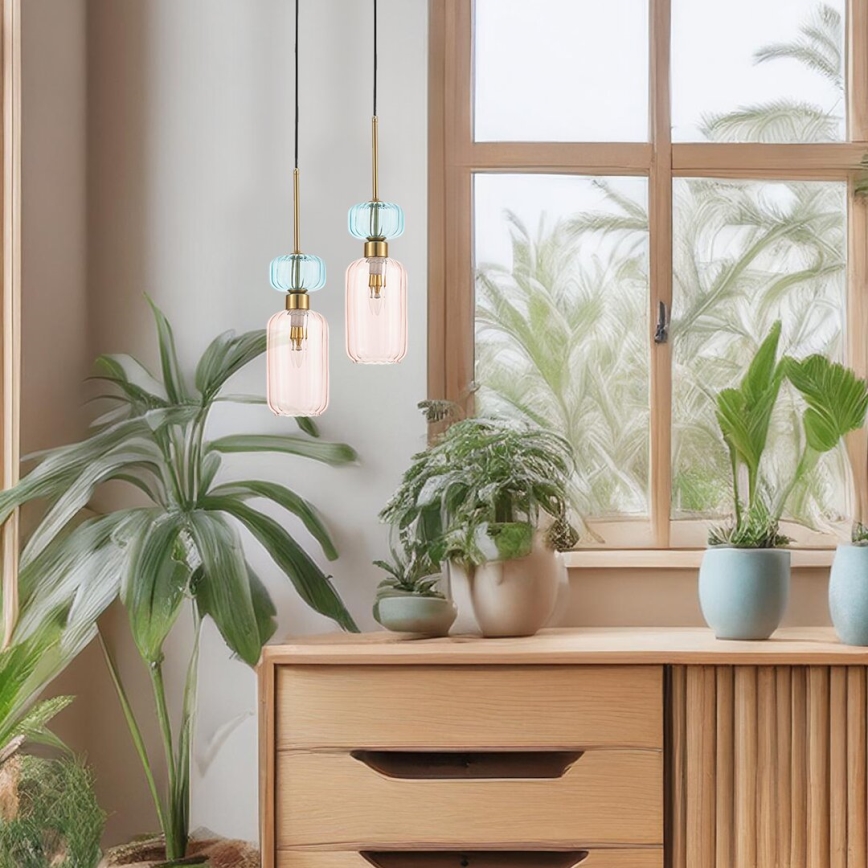 Candeeiro suspenso MOLLY 1xE14/40W/230V diâmetro 12 cm dourado/rosa/azul