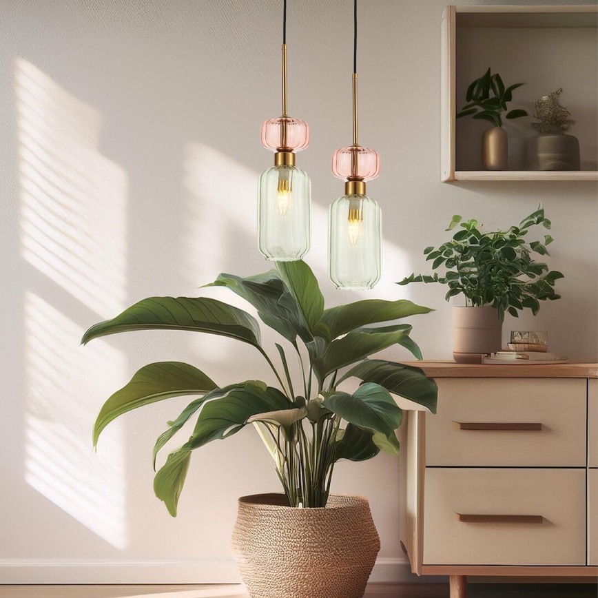 Candeeiro suspenso MOLLY 1xE14/40W/230V diâmetro 12 cm dourado/verde/rosa