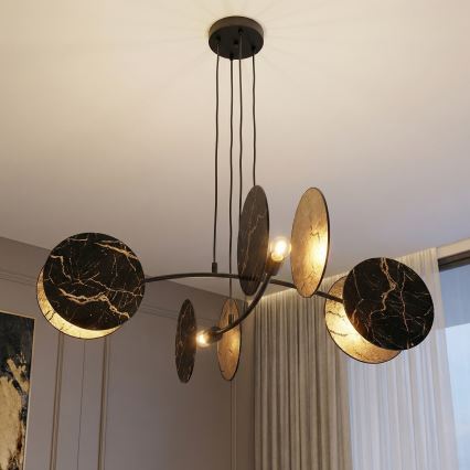 Candeeiro suspenso MOTIF 4xE27/15W/230V preto/dourado
