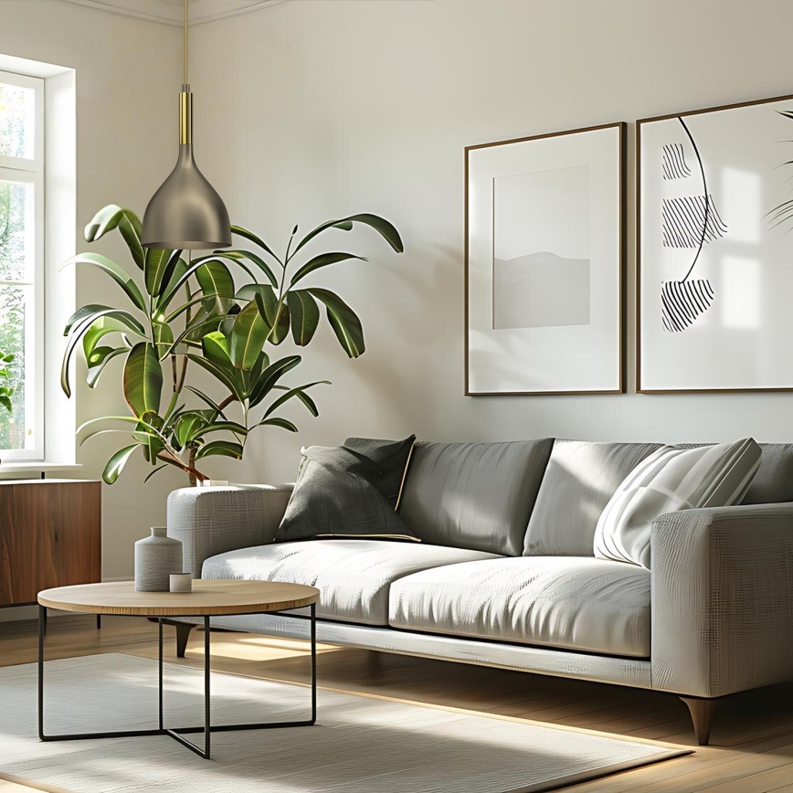 Candeeiro suspenso NOAK 1xE27/15W/230V latão/dourado