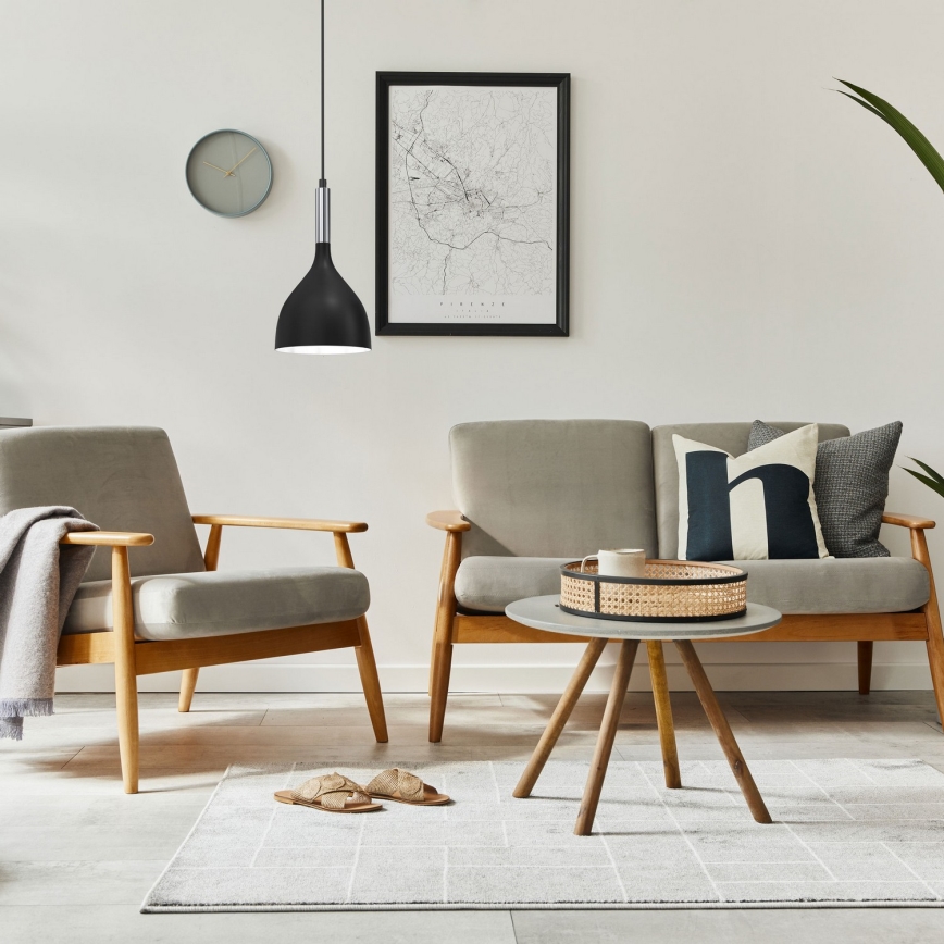 Candeeiro suspenso NOAK 1xE27/15W/230V preto/cromado brilhante