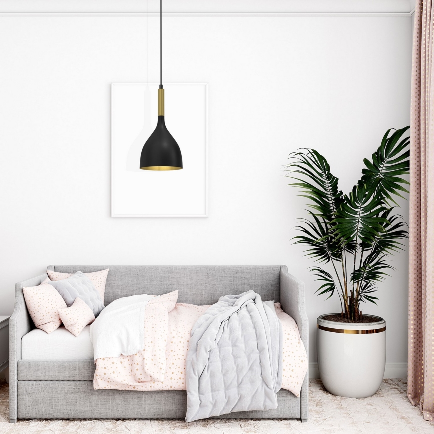 Candeeiro suspenso NOAK 1xE27/15W/230V preto/dourado