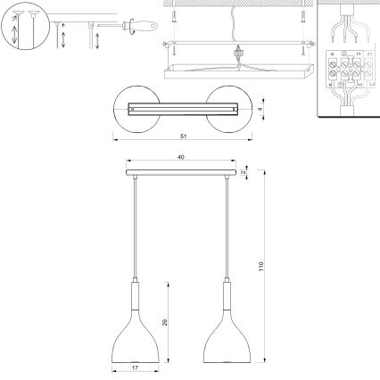 Candeeiro suspenso NOAK 2xE27/15W/230V branco/cromado brilhante