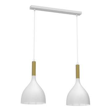 Candeeiro suspenso NOAK 2xE27/15W/230V branco/dourado