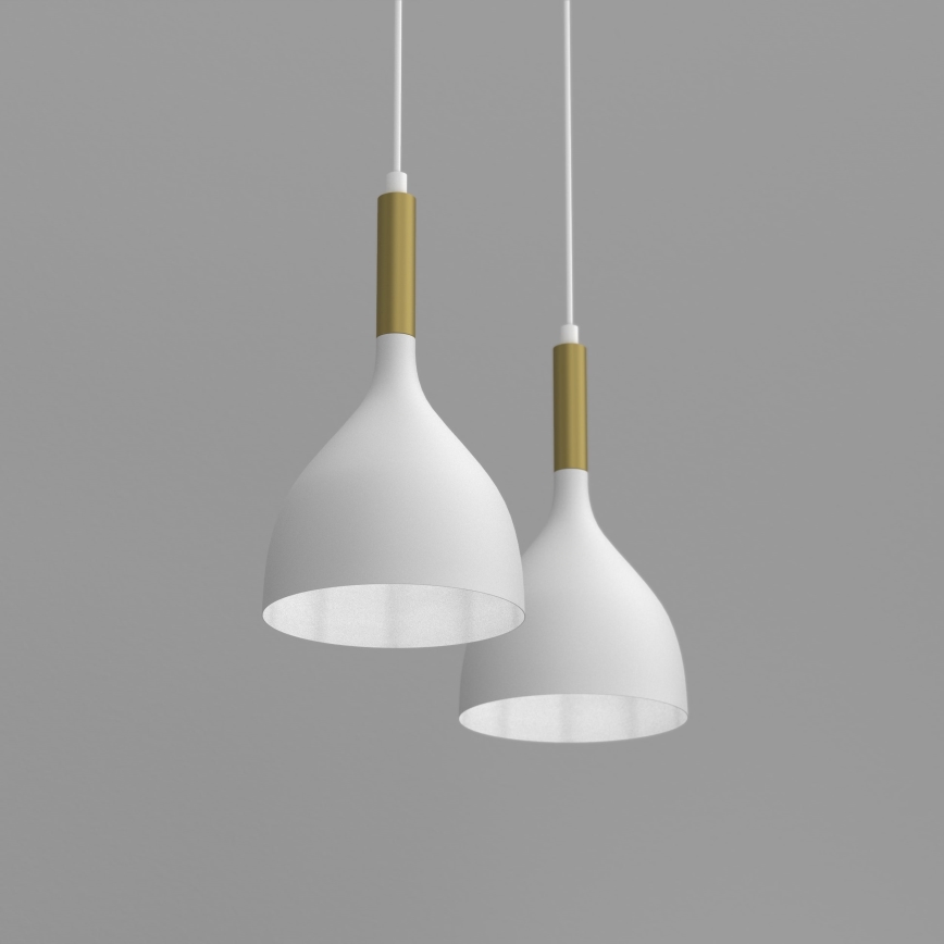 Candeeiro suspenso NOAK 2xE27/15W/230V branco/dourado