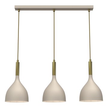 Candeeiro suspenso NOAK 3xE27/15W/230V bege/dourado