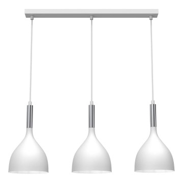 Candeeiro suspenso NOAK 3xE27/15W/230V branco/cromado brilhante