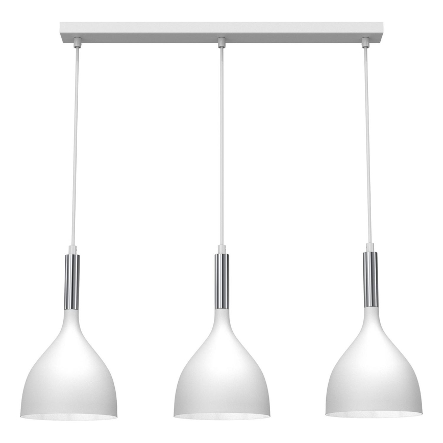 Candeeiro suspenso NOAK 3xE27/15W/230V branco/cromado brilhante
