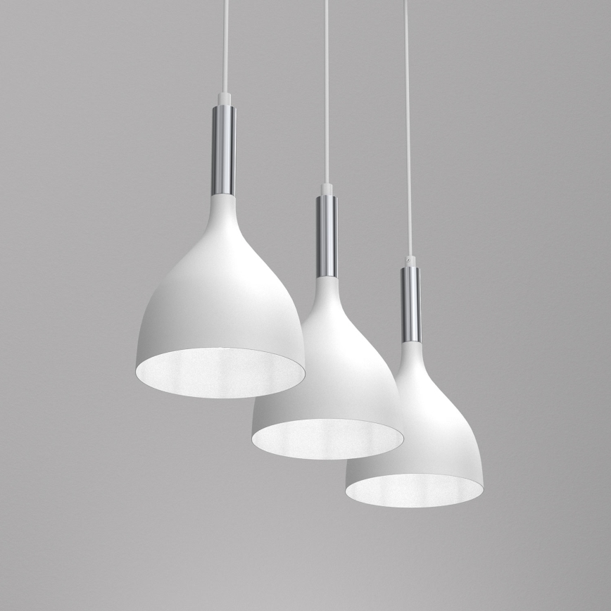 Candeeiro suspenso NOAK 3xE27/15W/230V branco/cromado brilhante