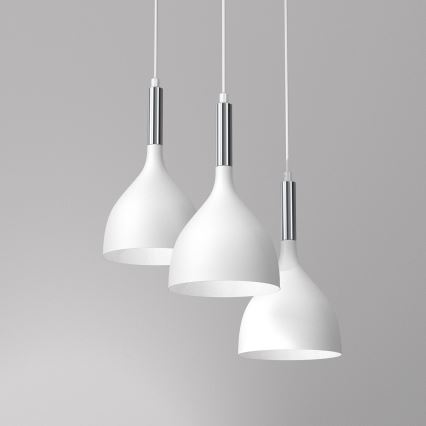 Candeeiro suspenso NOAK 3xE27/15W/230V branco/cromado brilhante
