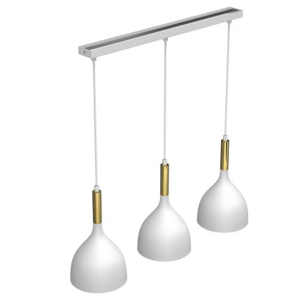 Candeeiro suspenso NOAK 3xE27/15W/230V branco/dourado