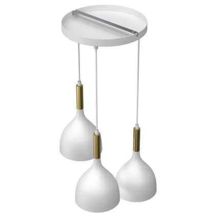Candeeiro suspenso NOAK 3xE27/15W/230V branco/dourado