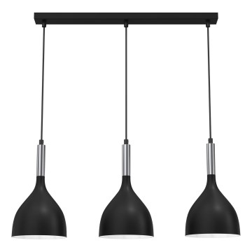Candeeiro suspenso NOAK 3xE27/15W/230V preto/cromado brilhante