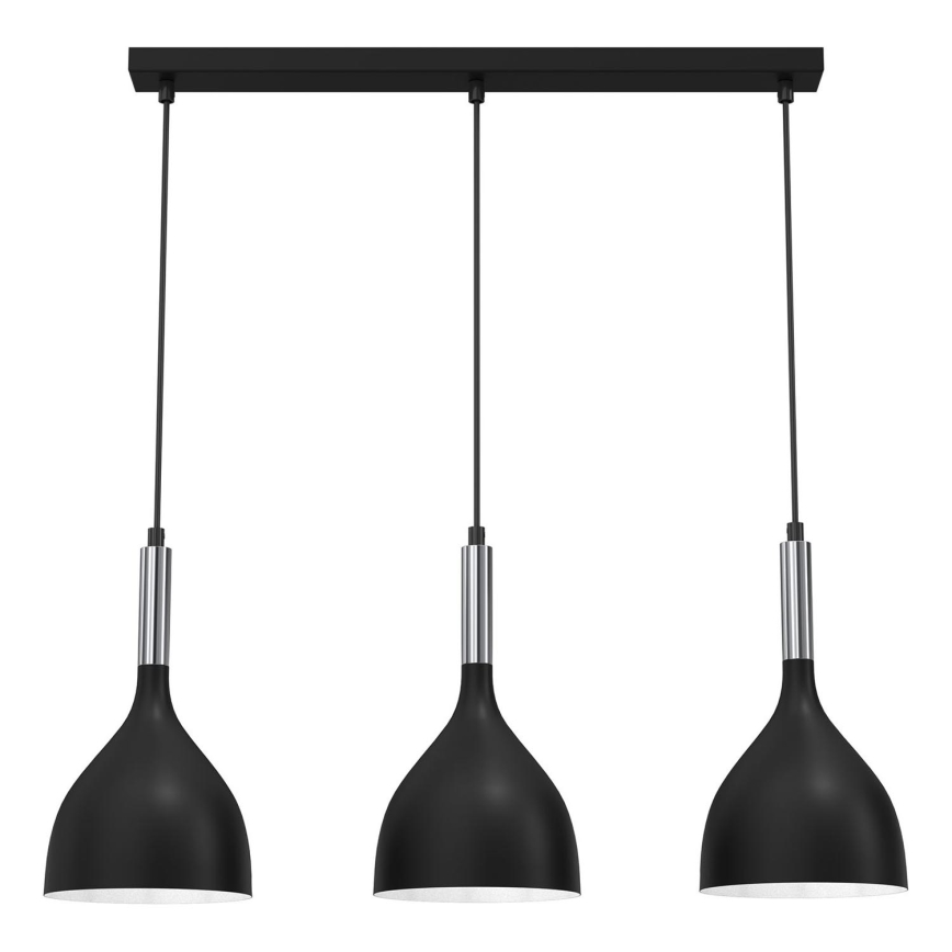 Candeeiro suspenso NOAK 3xE27/15W/230V preto/cromado brilhante
