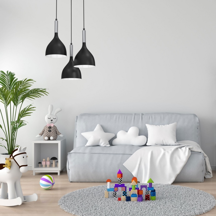 Candeeiro suspenso NOAK 3xE27/15W/230V preto/cromado brilhante