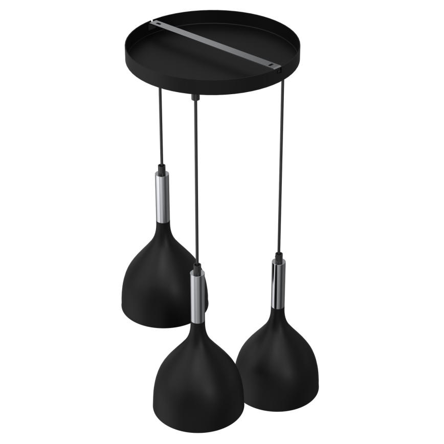 Candeeiro suspenso NOAK 3xE27/15W/230V preto/cromado brilhante
