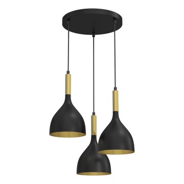 Candeeiro suspenso NOAK 3xE27/15W/230V preto/dourado