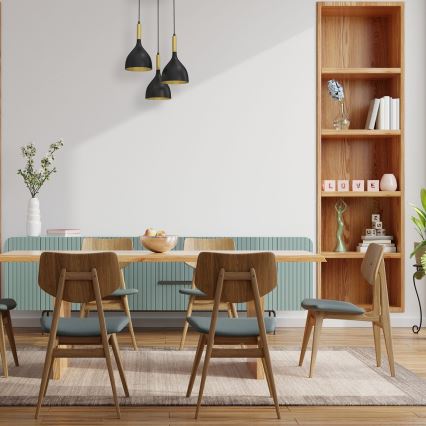 Candeeiro suspenso NOAK 3xE27/15W/230V preto/dourado