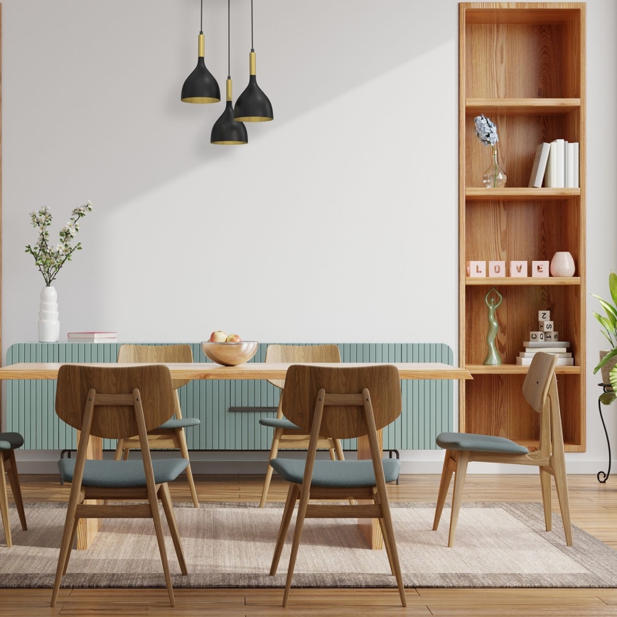 Candeeiro suspenso NOAK 3xE27/15W/230V preto/dourado