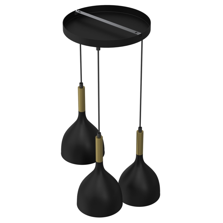 Candeeiro suspenso NOAK 3xE27/15W/230V preto/dourado