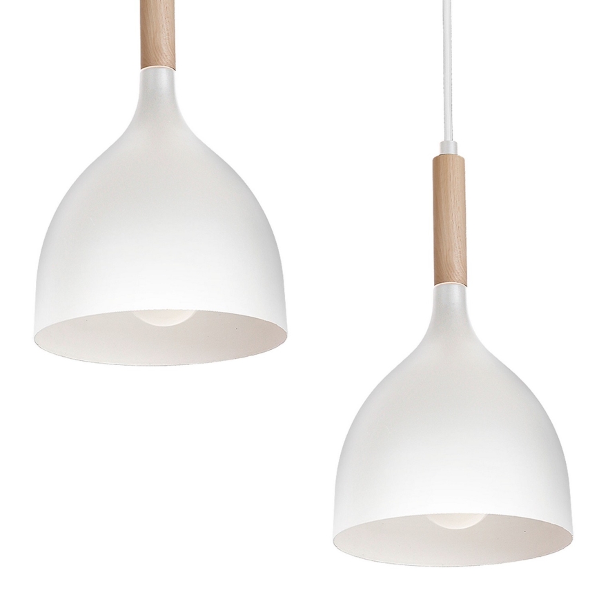 Candeeiro suspenso NOAK 5xE27/15W/230V branco/faia