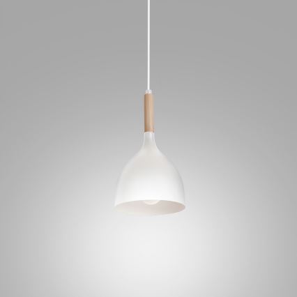 Candeeiro suspenso NOAK WOOD 1xE27/15W/230V branco/faia